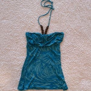susan lawrence petite beaded blue halter top